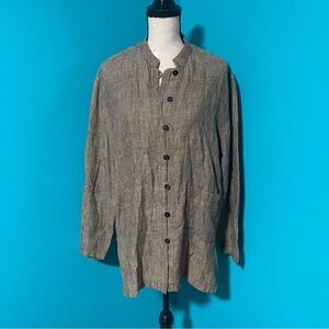 Vintage Chico’s Design L Tan Black Crosshatch 100% Linen Lightweight Jacket